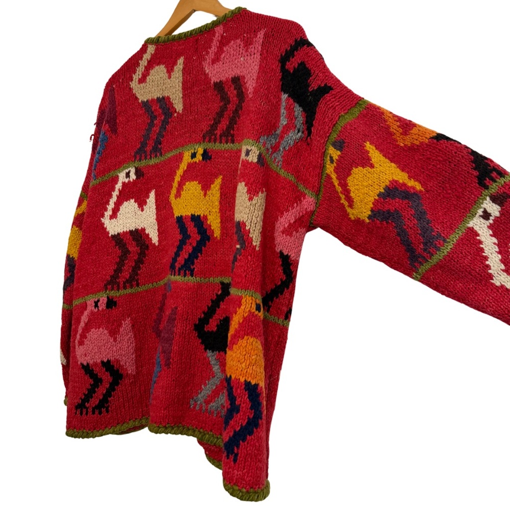 Amano Red Patterned Knit Cardigan Sweater - Picture 4 of 8